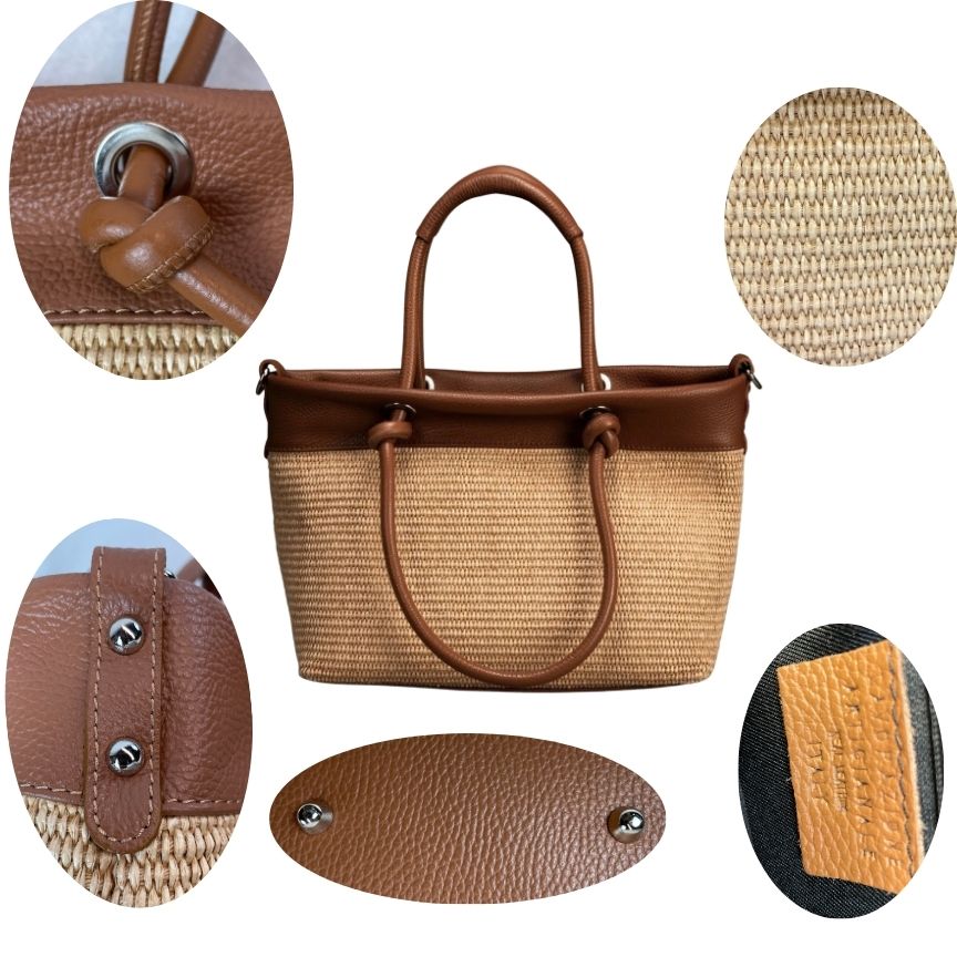 Sac à bandoulière moderne en cuir italien avec garniture en paille
