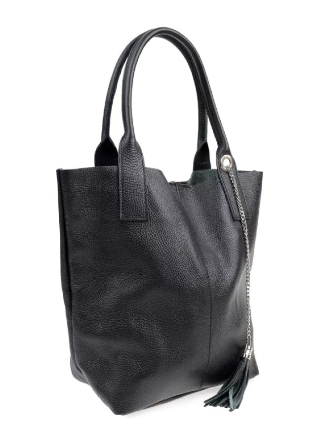Sac fourre-tout noir en cuir - Set de 2, taille moyenne