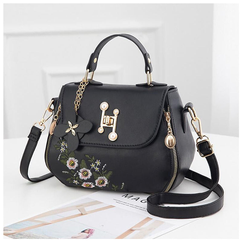 Sac à main pour femmes – Sac à épaule noir de luxe avec broderie