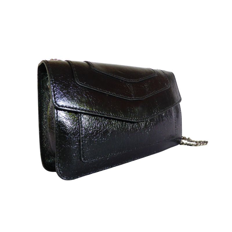 Élégante pochette en cuir pour femmes avec chaîne - noire