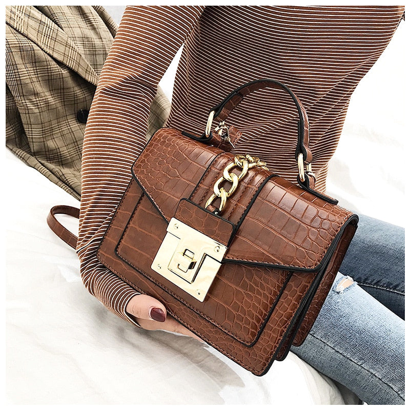 Sac à main designer pour femmes – Imprimé serpent avec fermeture à chaîne