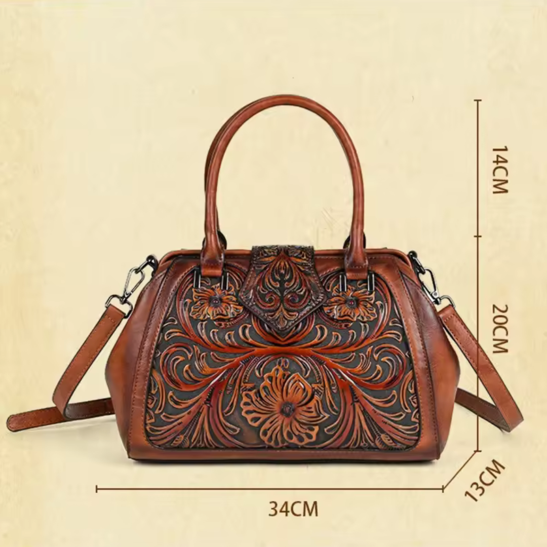 Florina - Sac à main en cuir avec gravure et motif floral