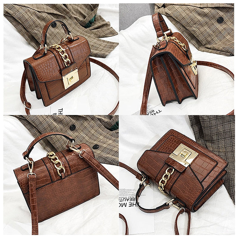 Sac à main designer pour femmes – Imprimé serpent avec fermeture à chaîne
