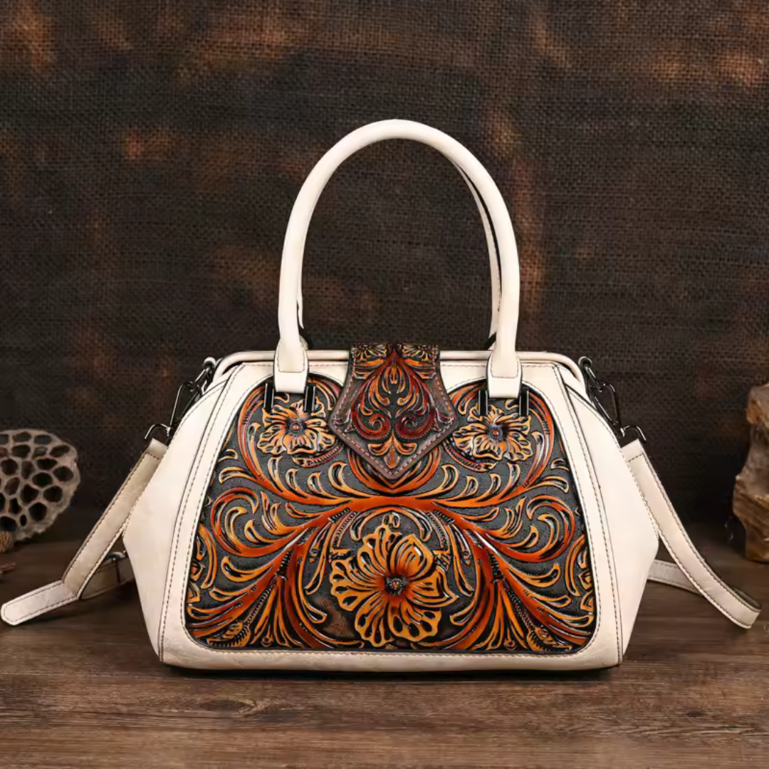 Florina - Sac à main en cuir avec gravure et motif floral
