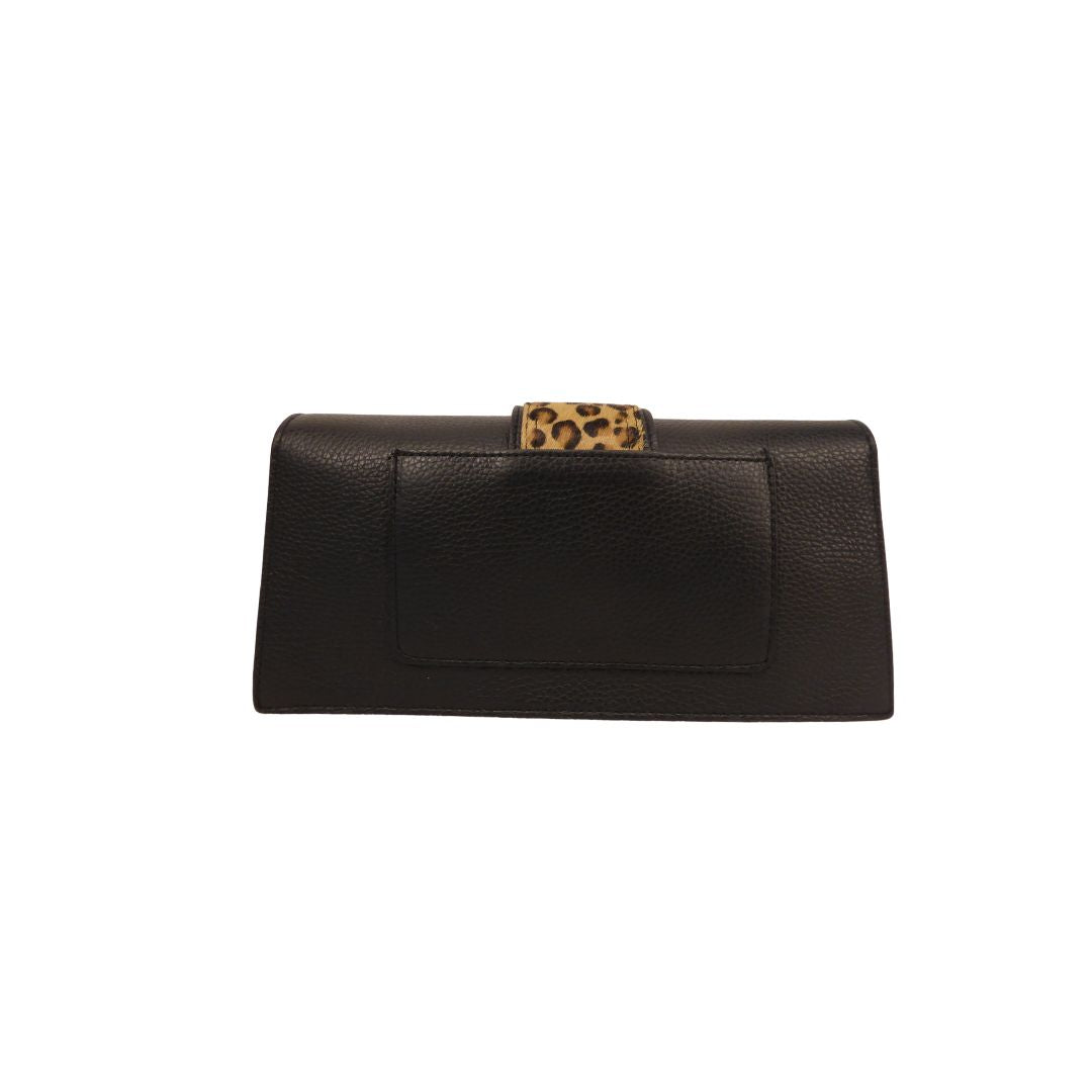Clutch en cuir italien avec motif imprimé léopard