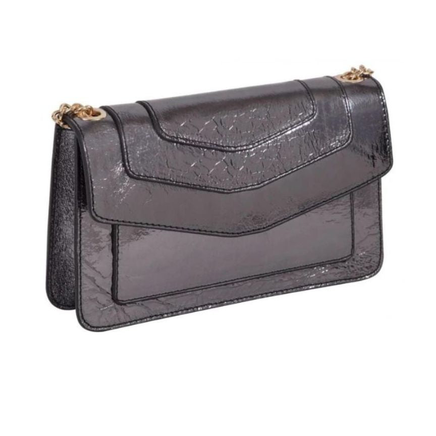 Élégante pochette en cuir pour femmes avec chaîne - noire