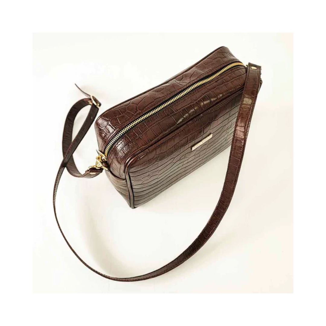 Sac à bandoulière en cuir élégant - Bronze-brun de taille moyenne
