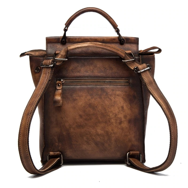 Sac à Dos Effet Vintage de Grande Capacité pour Femme