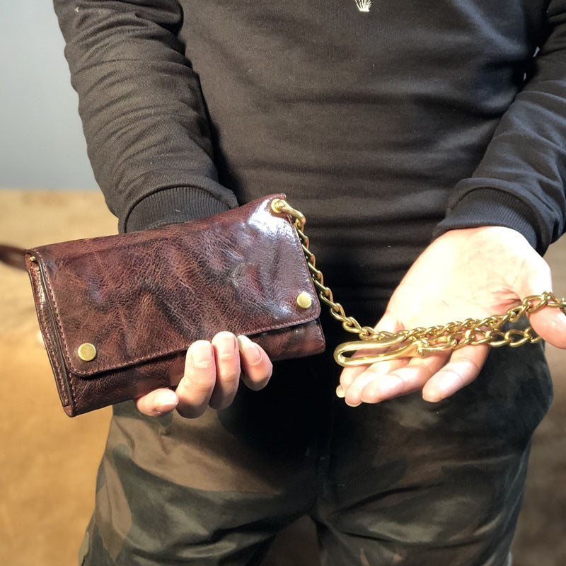 Porte Carte Elégant avec Chaîne en Cuir pour Homme