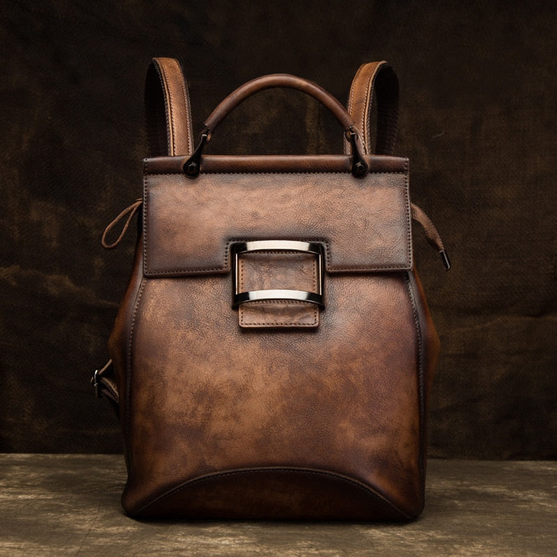 Sac à Dos Effet Vintage de Grande Capacité pour Femme