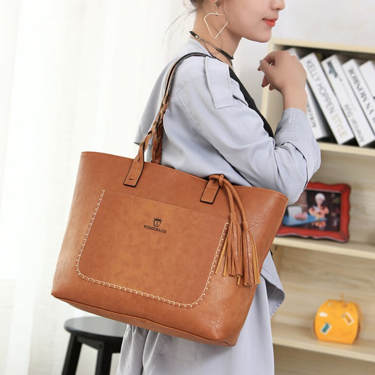 Grand Sac à Main en Cuir Vintage – Parfait pour le Travail & l'Usage Quotidien