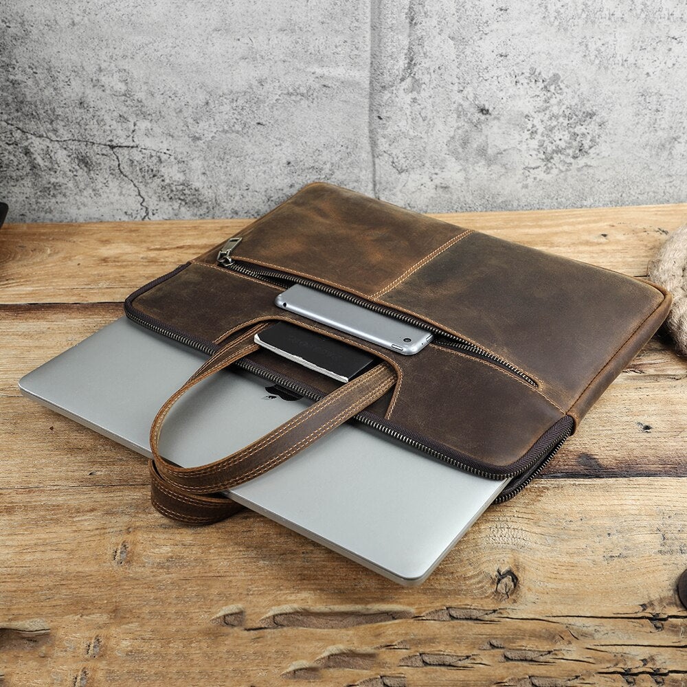 Sac Ordinateur à Main Vintage en Cuir de Luxe