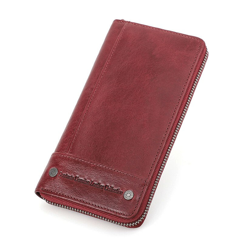 Portefeuille Long à Fermeture Eclair en Cuir Homme