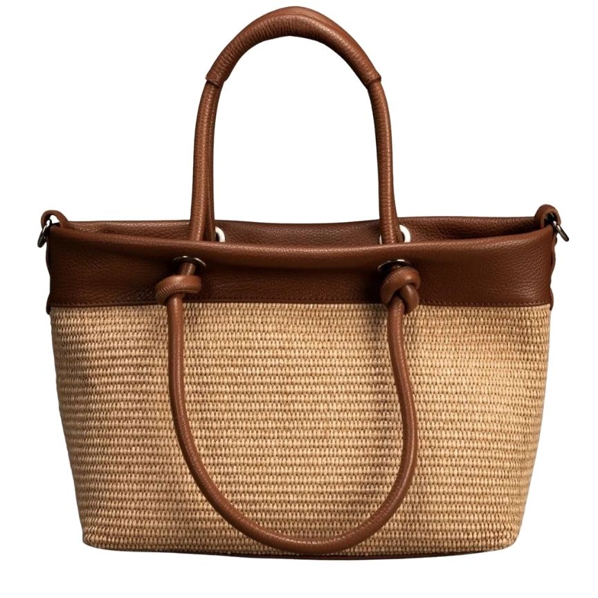 Sac à bandoulière moderne en cuir italien avec garniture en paille