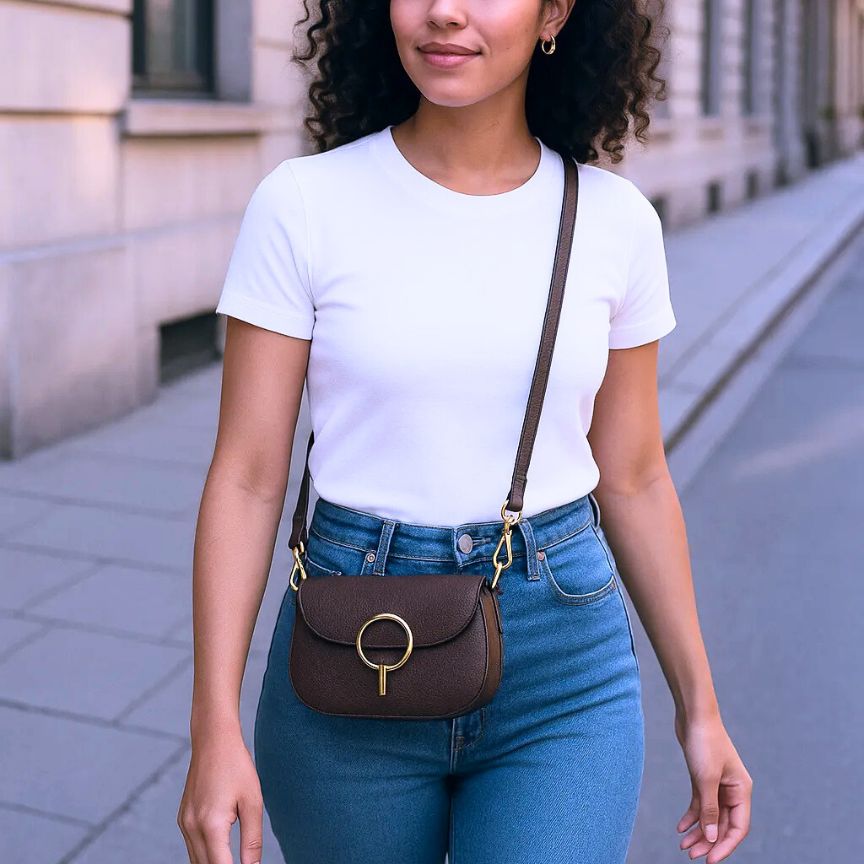 Sac à main en cuir à boucle métallique