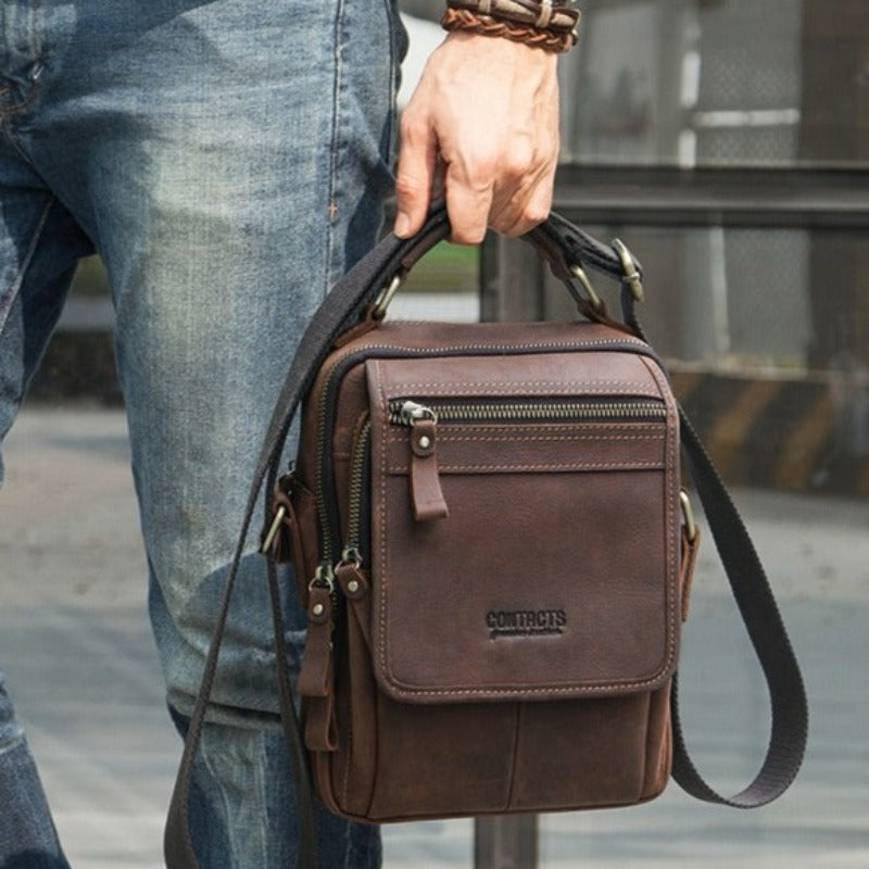Sac Bandoulière à Epaule Chic en Cuir Vintage pour Homme