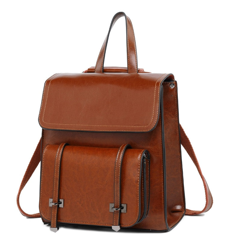 Sac à Dos Carré en Cuir Vintage de Luxe pour Femme