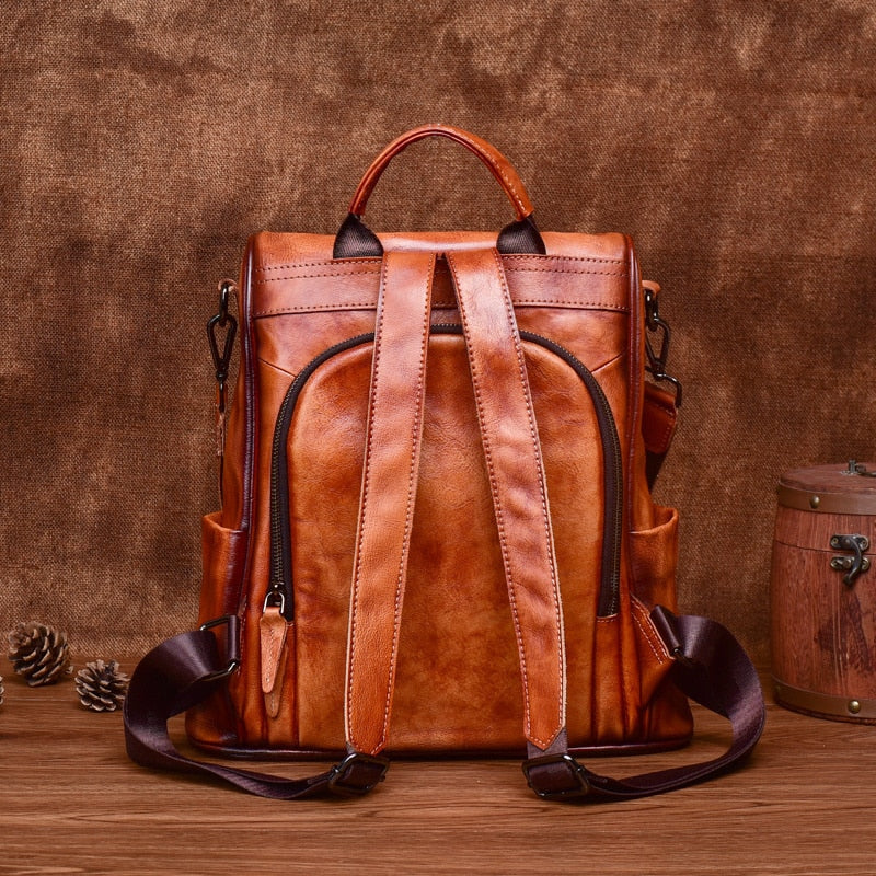 Sac à Dos avec Bandoulière en Cuir Vintage pour Femme
