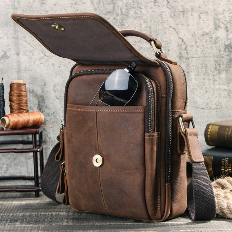 Sac Bandoulière à Epaule Chic en Cuir Vintage pour Homme