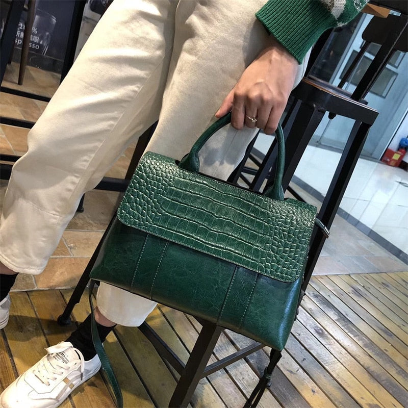 Sac Bandoulière en Cuir Croco de Grande Capacité