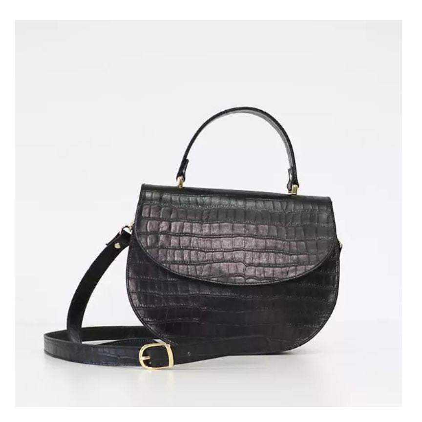 Sac à main en cuir noir pour femmes avec embossage serpent