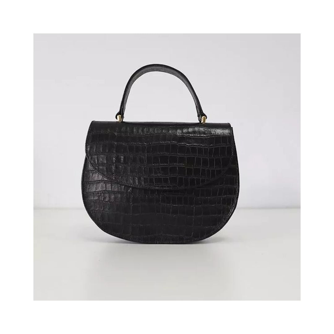 Sac à main en cuir noir pour femmes avec embossage serpent