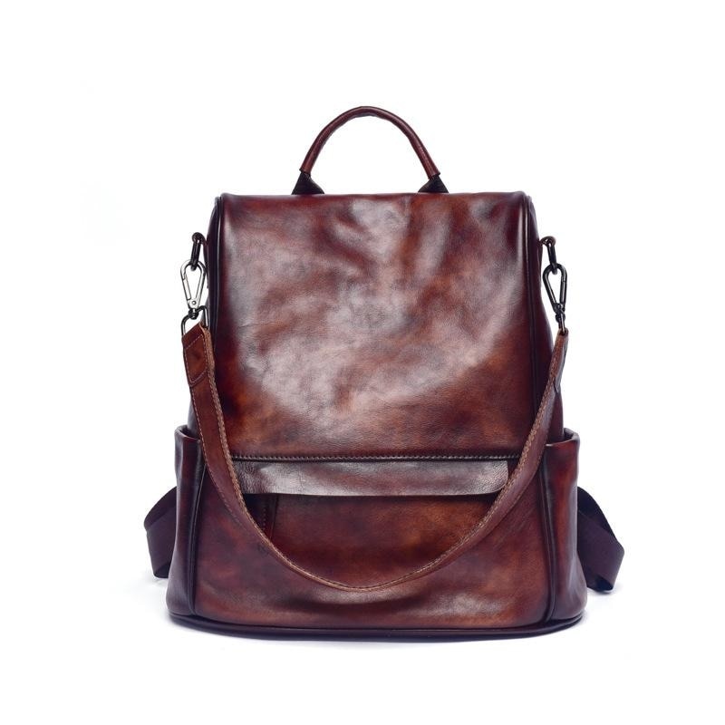 Sac à Dos avec Bandoulière en Cuir Vintage pour Femme