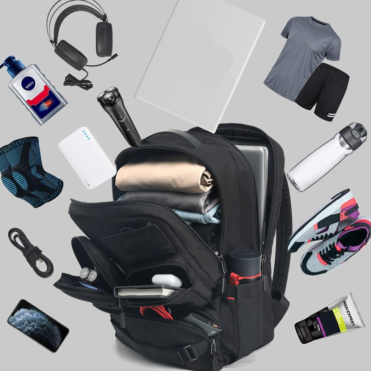 Sac à Dos Homme Multipoches de Grande Capacité pour Voyage