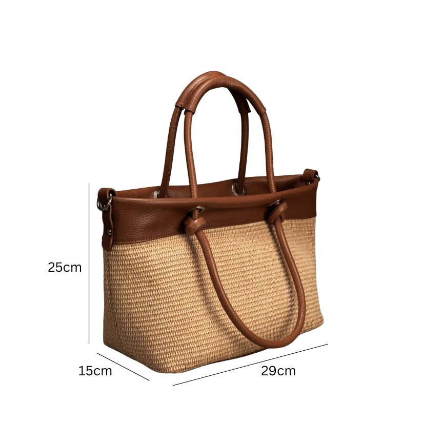 Sac à bandoulière moderne en cuir italien avec garniture en paille