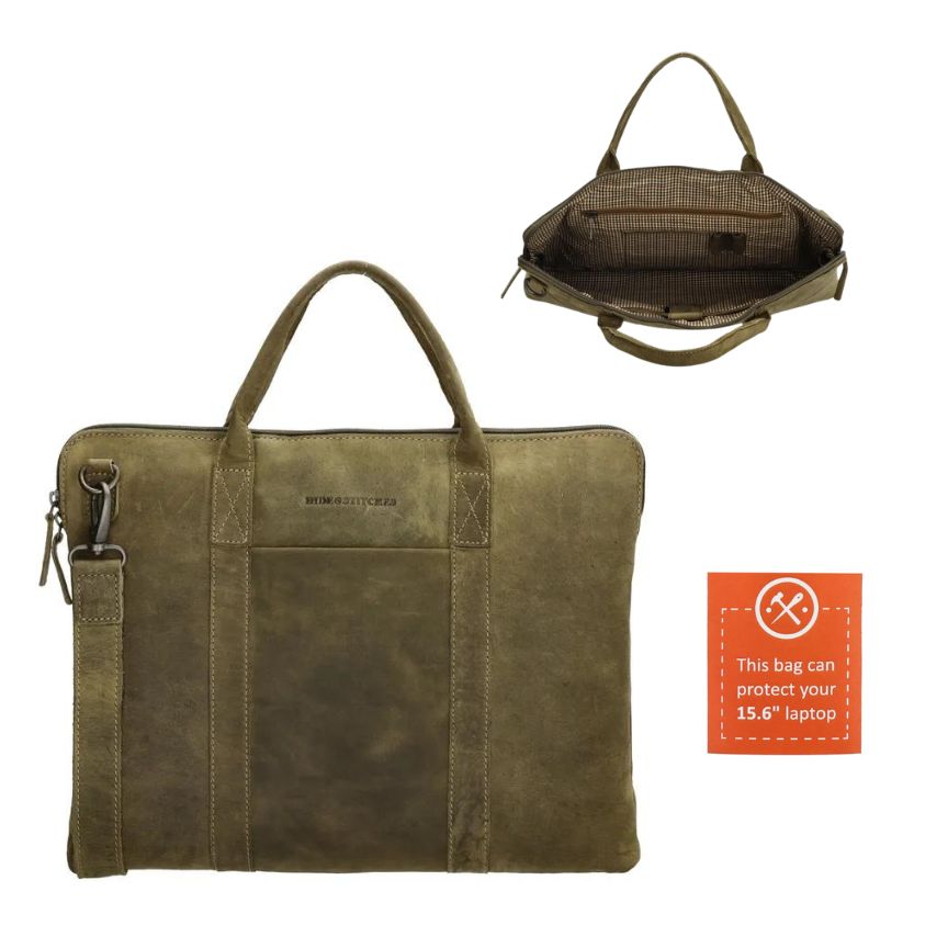 Sac d'affaires en cuir unisexe avec compartiment pour ordinateur portable 15 pouces