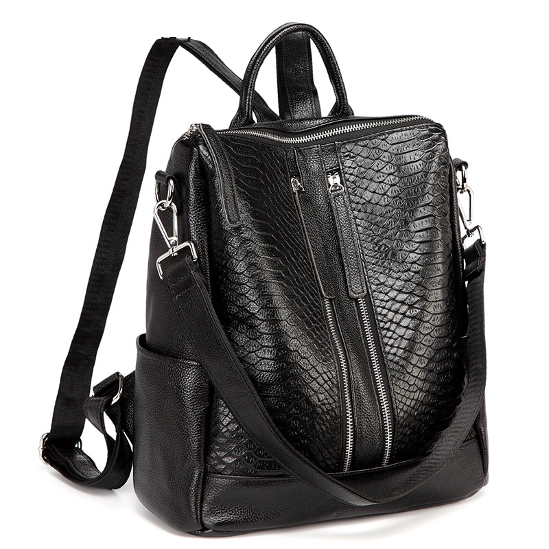 Sac à Dos de Voyage à Motif Croco en Cuir pour Femme