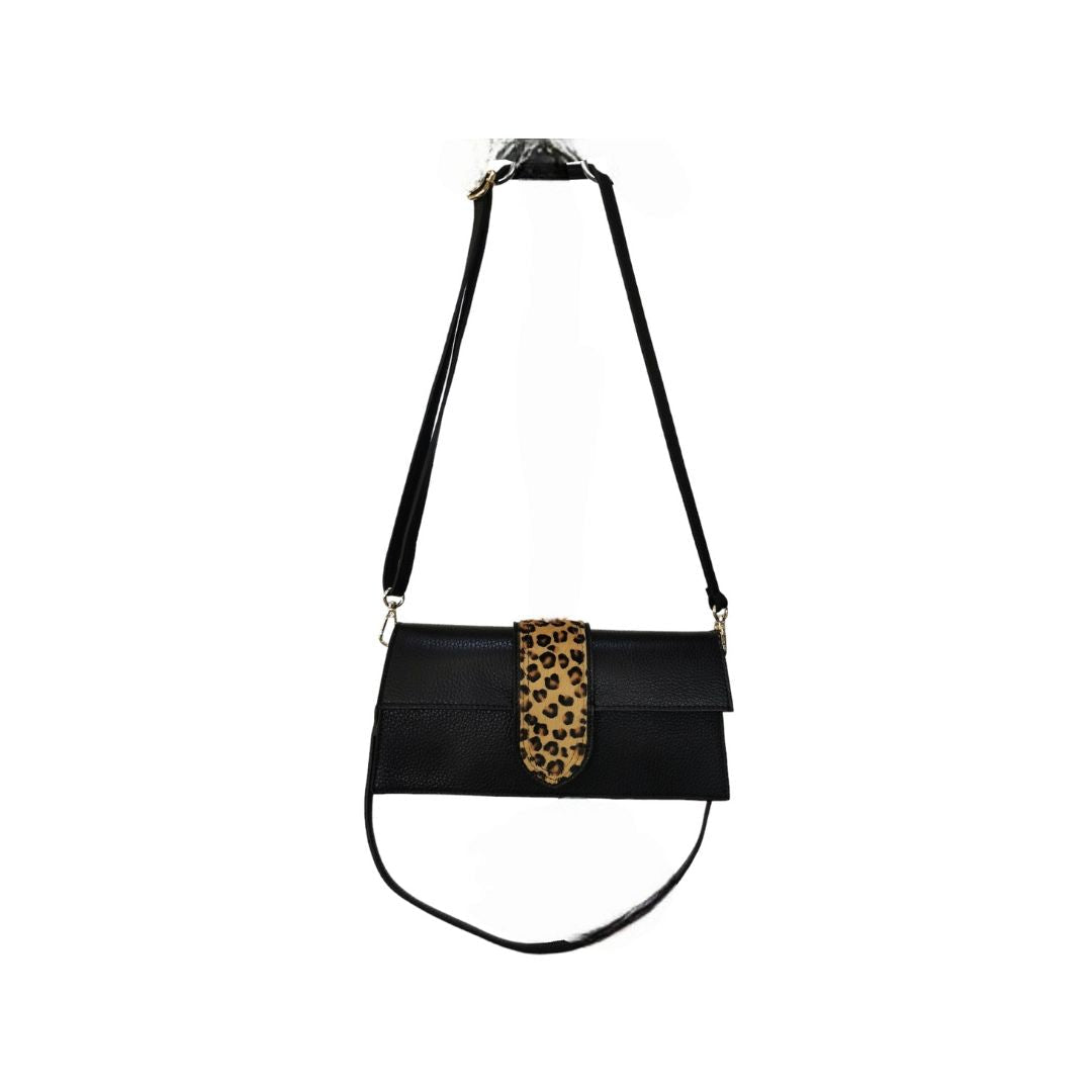 Clutch en cuir italien avec motif imprimé léopard