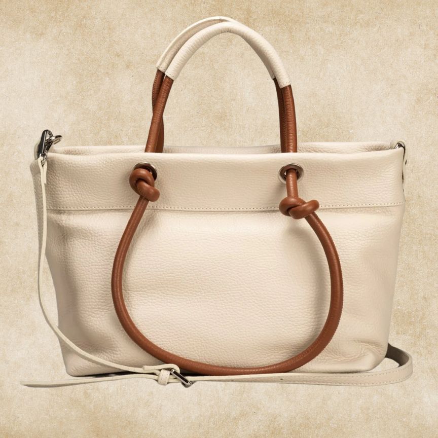 Sac à bandoulière en cuir italien stylé - taille moyenne, beige