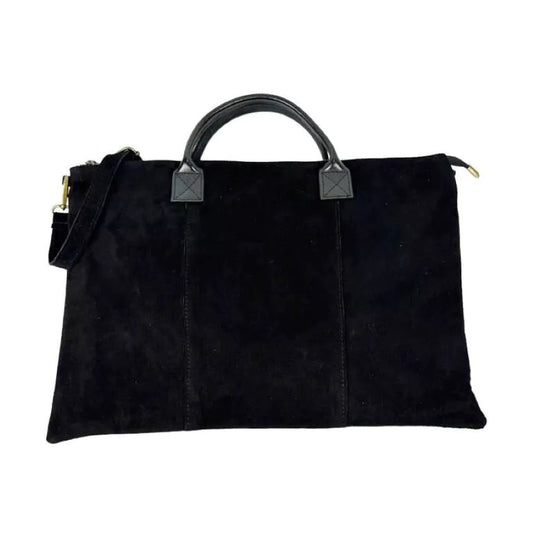 Sac à bandoulière italien noir en daim élégant et pratique au quotidien