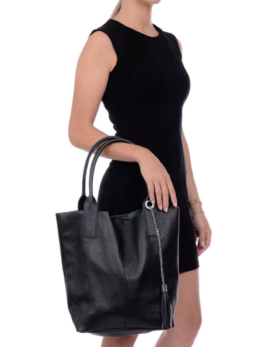 Sac fourre-tout noir en cuir - Set de 2, taille moyenne