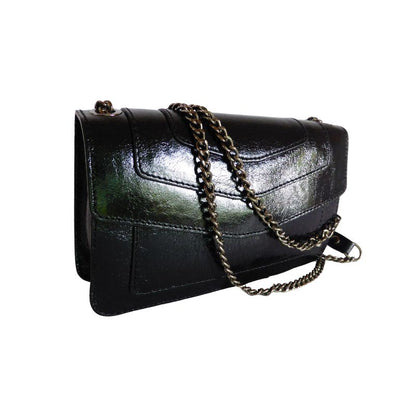 Élégante pochette en cuir pour femmes avec chaîne - noire