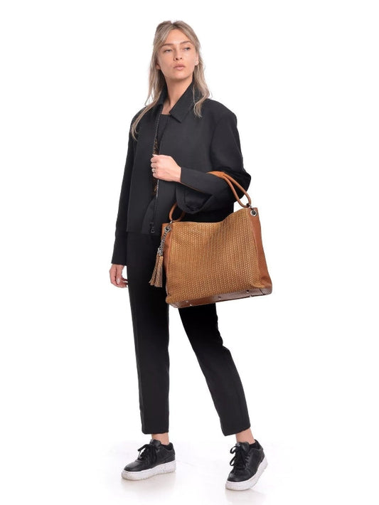 Sac à bandoulière pour femmes en cuir au design tissé