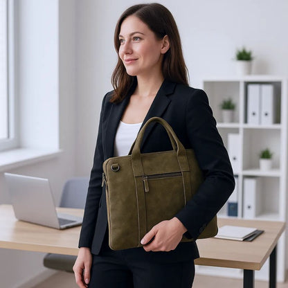 Sac d'affaires en cuir unisexe avec compartiment pour ordinateur portable 15 pouces