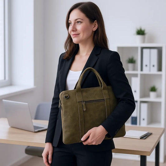 Sac d'affaires en cuir unisexe avec compartiment pour ordinateur portable 15 pouces