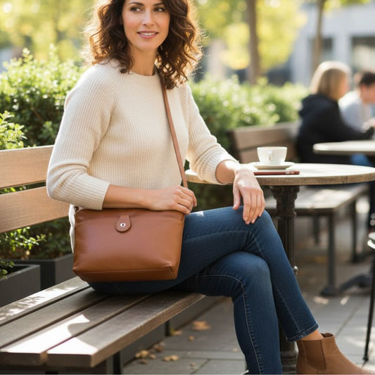 Sac à main pour femmes en cuir italien - Poche avant avec bouton