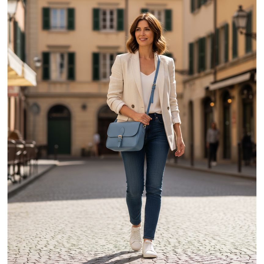 Sac à main en cuir pour femmes italien avec poche arrière