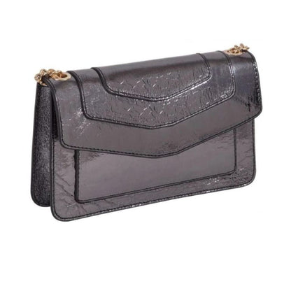 Élégante pochette en cuir pour femmes avec chaîne - noire