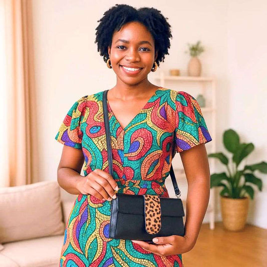 Clutch en cuir italien avec motif imprimé léopard