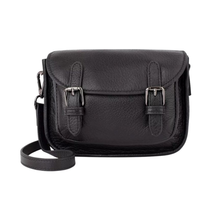 Petit sac bandoulière noir en cuir souple