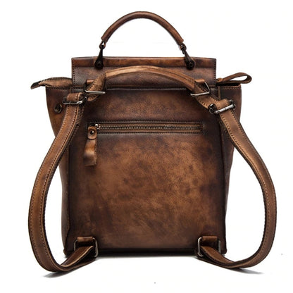 Sac à Dos Effet Vintage de Grande Capacité pour Femme