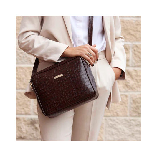 Sac à bandoulière en cuir élégant - Bronze-brun de taille moyenne