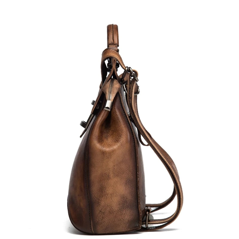 Sac à Dos Effet Vintage de Grande Capacité pour Femme