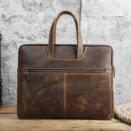 Sac Ordinateur à Main Vintage en Cuir de Luxe