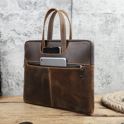 Sac Ordinateur à Main Vintage en Cuir de Luxe