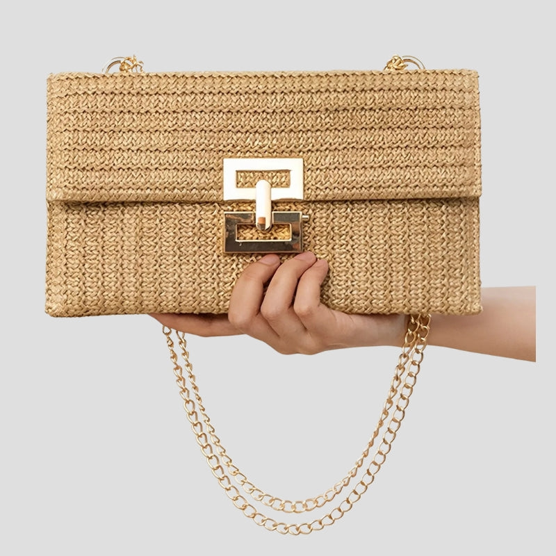 Sac à bandoulière tissé avec chaîne et fermoir tournant